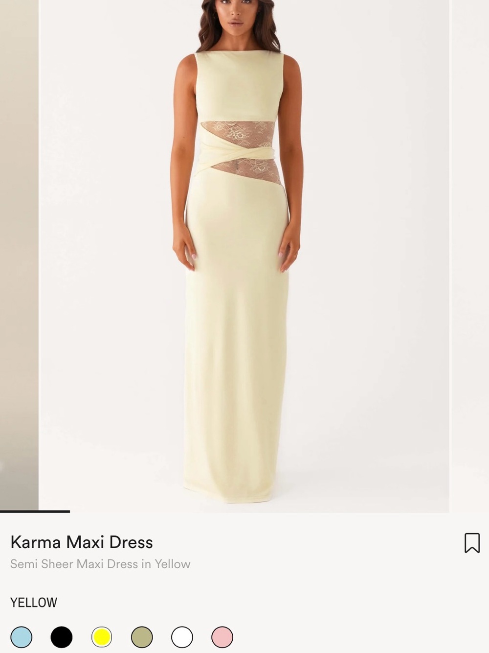 Peppermayo Karma Maxi Dress in Pale Yellow with Lace Insets